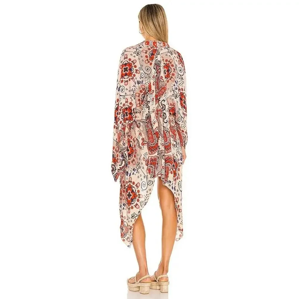 Free People Little Wing Paisley Kimono Boho Duster Open Front Festival